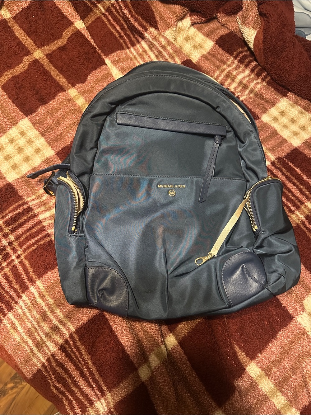 Michael Kors Men's Navy Backpack with Gold Hardware